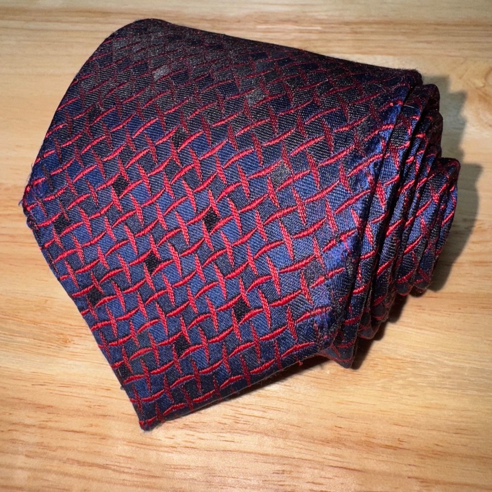 Brooks Brothers Tie Men's Red & Blue Braided Print Silk Handmade In Canada